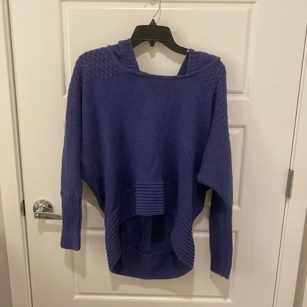 DKNY Jeans Blue Cable Knit Long Sleeve Hooded High Low Square Neck Sweater M